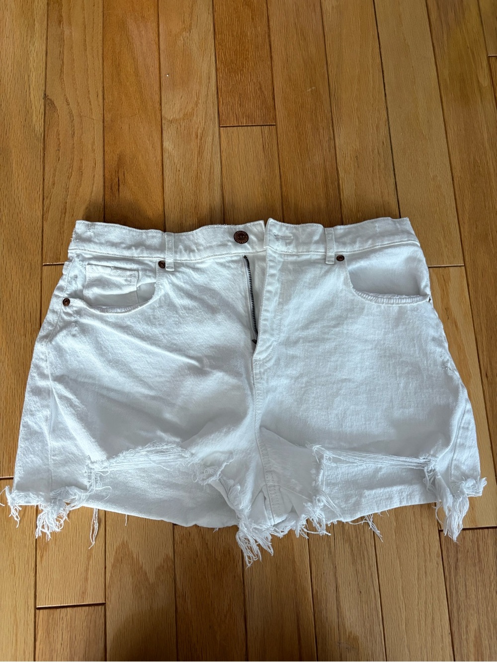 Loft High-Rise White Distressed Denim Shorts